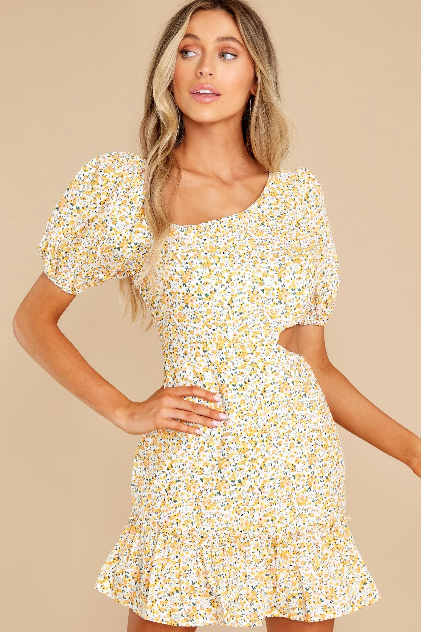 Lovely Details Yellow Floral Print Dress