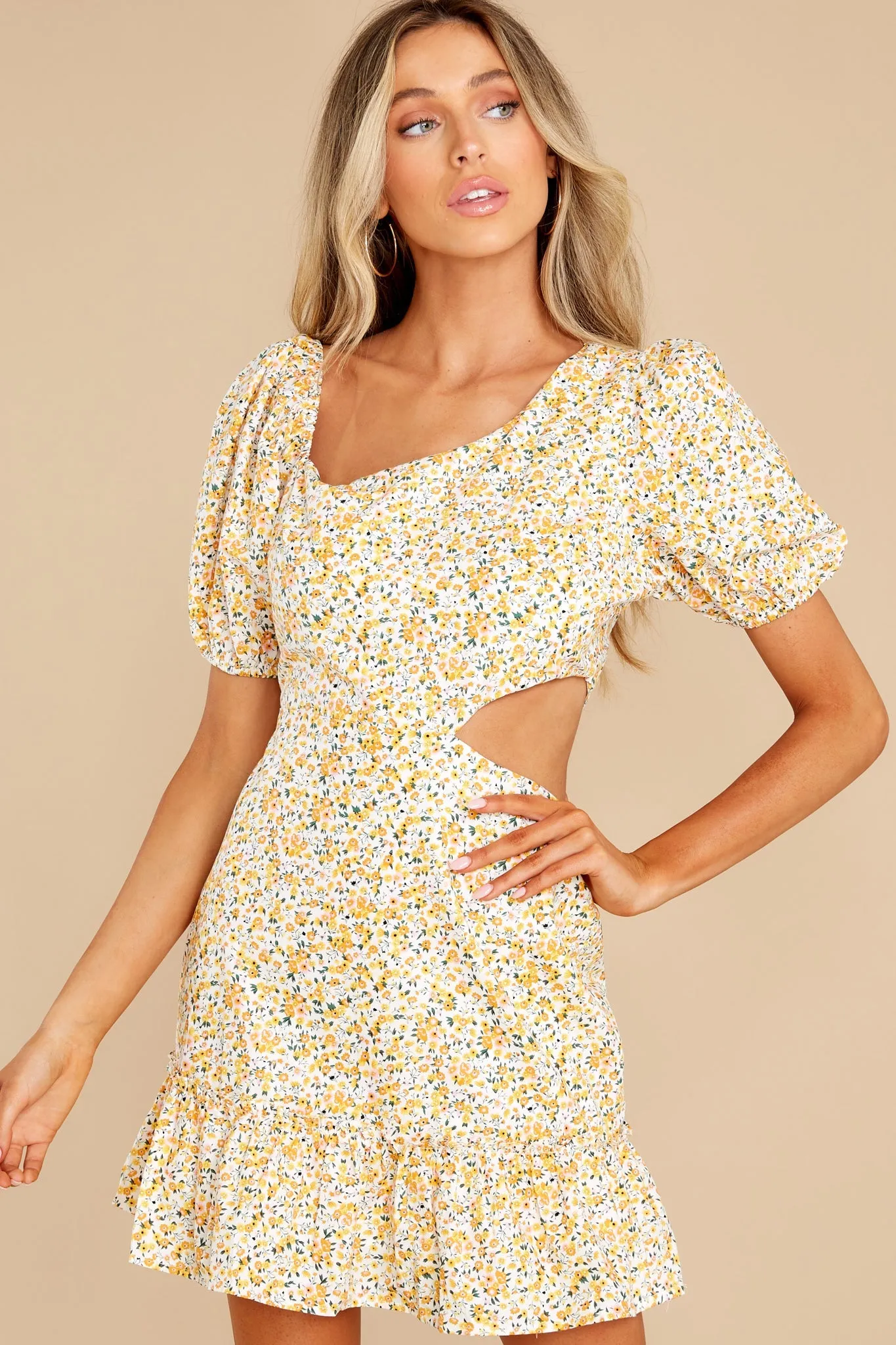 Lovely Details Yellow Floral Print Dress