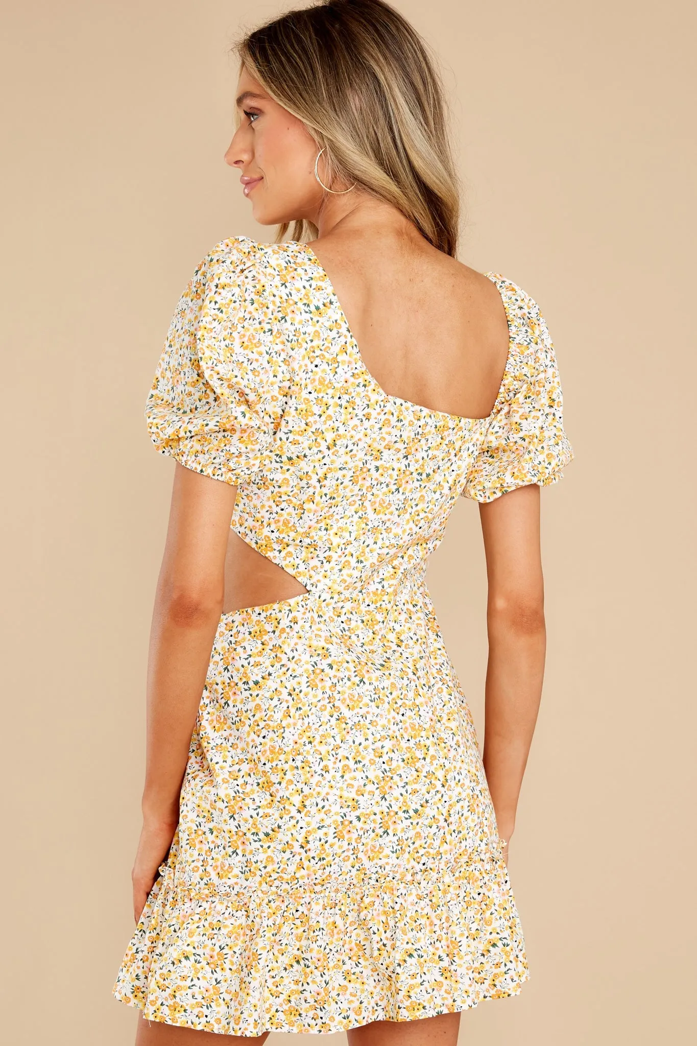 Lovely Details Yellow Floral Print Dress