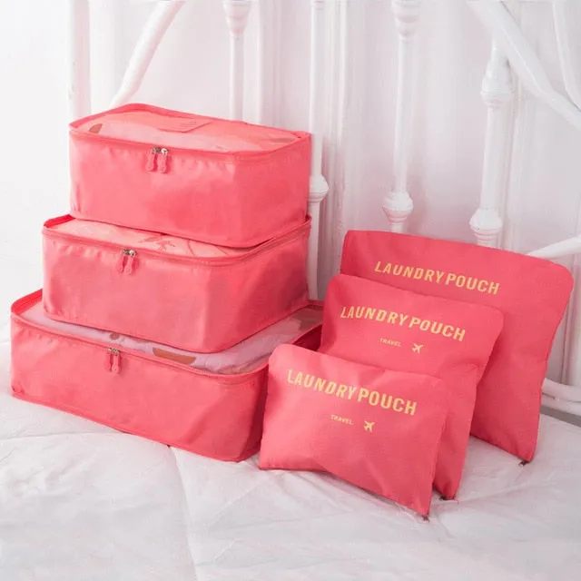 Mara's Dream 6pcs Polyester Packing Cube Women Travel Bag Waterproof Luggage Clothes Tidy Pouch Organizer Large Capacity Durable