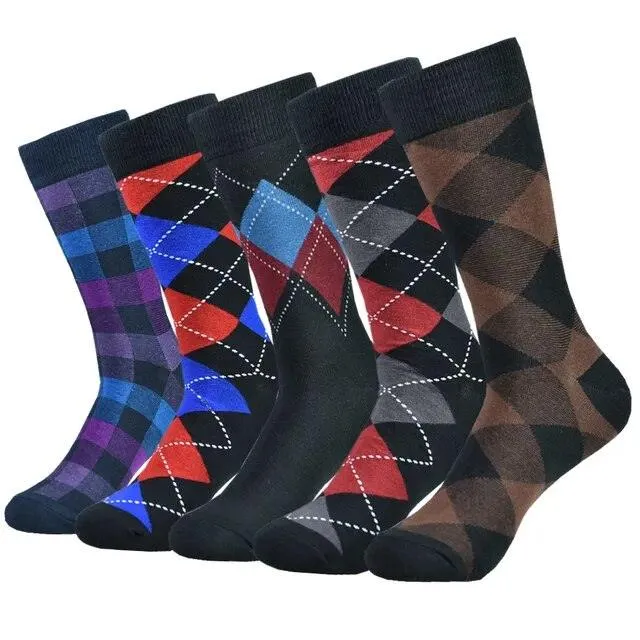 Men's Cotton Argyle Pattern Crew Socks 5 Pack