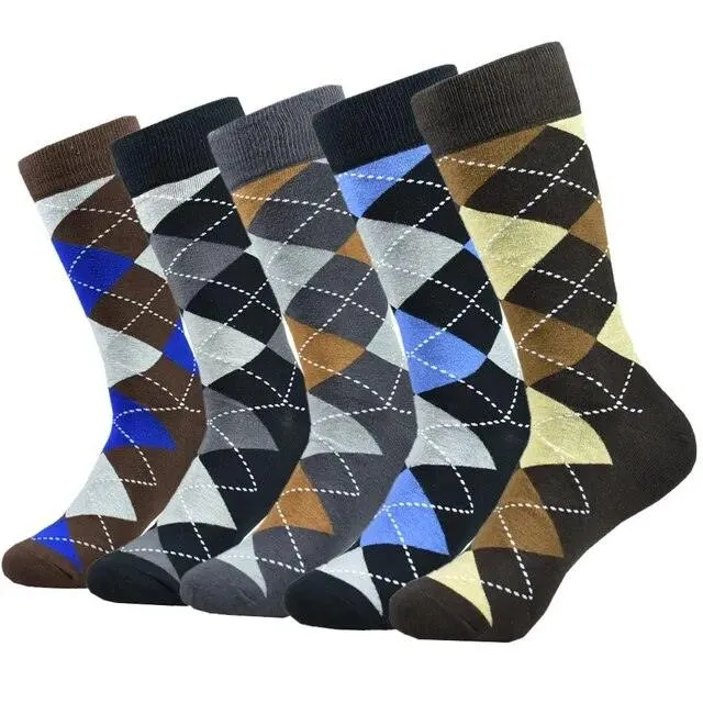 Men's Cotton Argyle Pattern Crew Socks 5 Pack