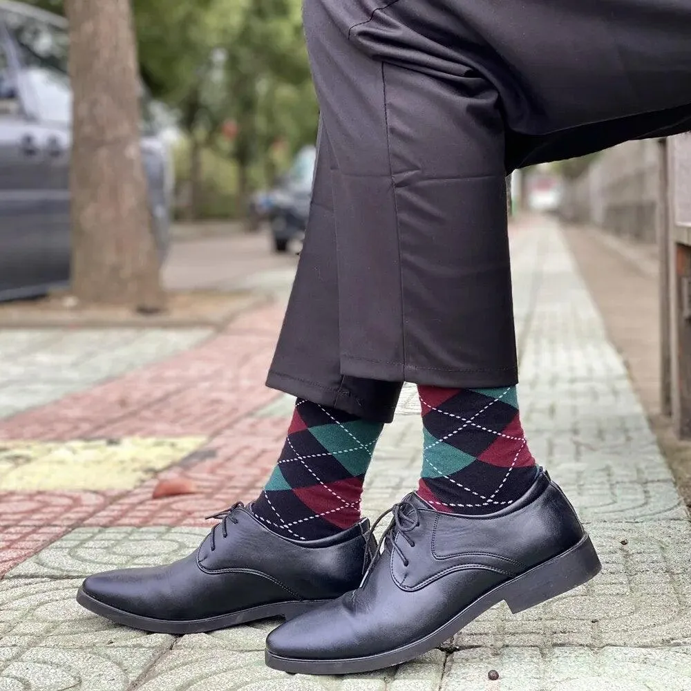 Men's Cotton Argyle Pattern Crew Socks 5 Pack