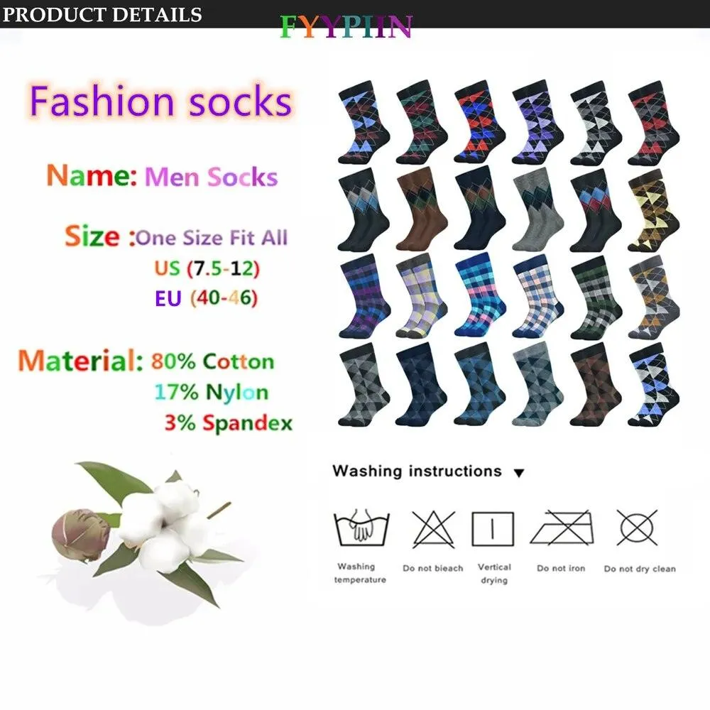 Men's Cotton Argyle Pattern Crew Socks 5 Pack
