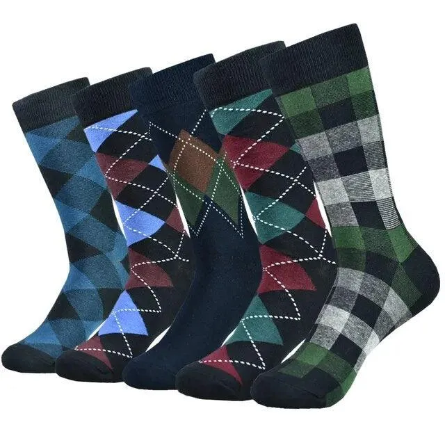 Men's Cotton Argyle Pattern Crew Socks 5 Pack