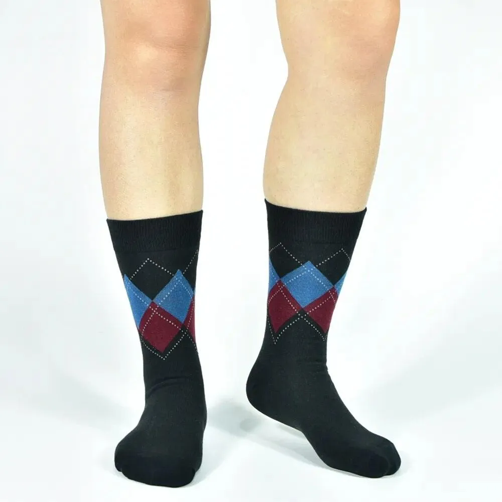 Men's Cotton Argyle Pattern Crew Socks 5 Pack