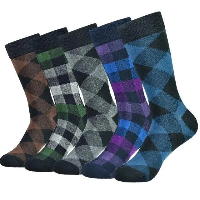 Men's Cotton Argyle Pattern Crew Socks 5 Pack