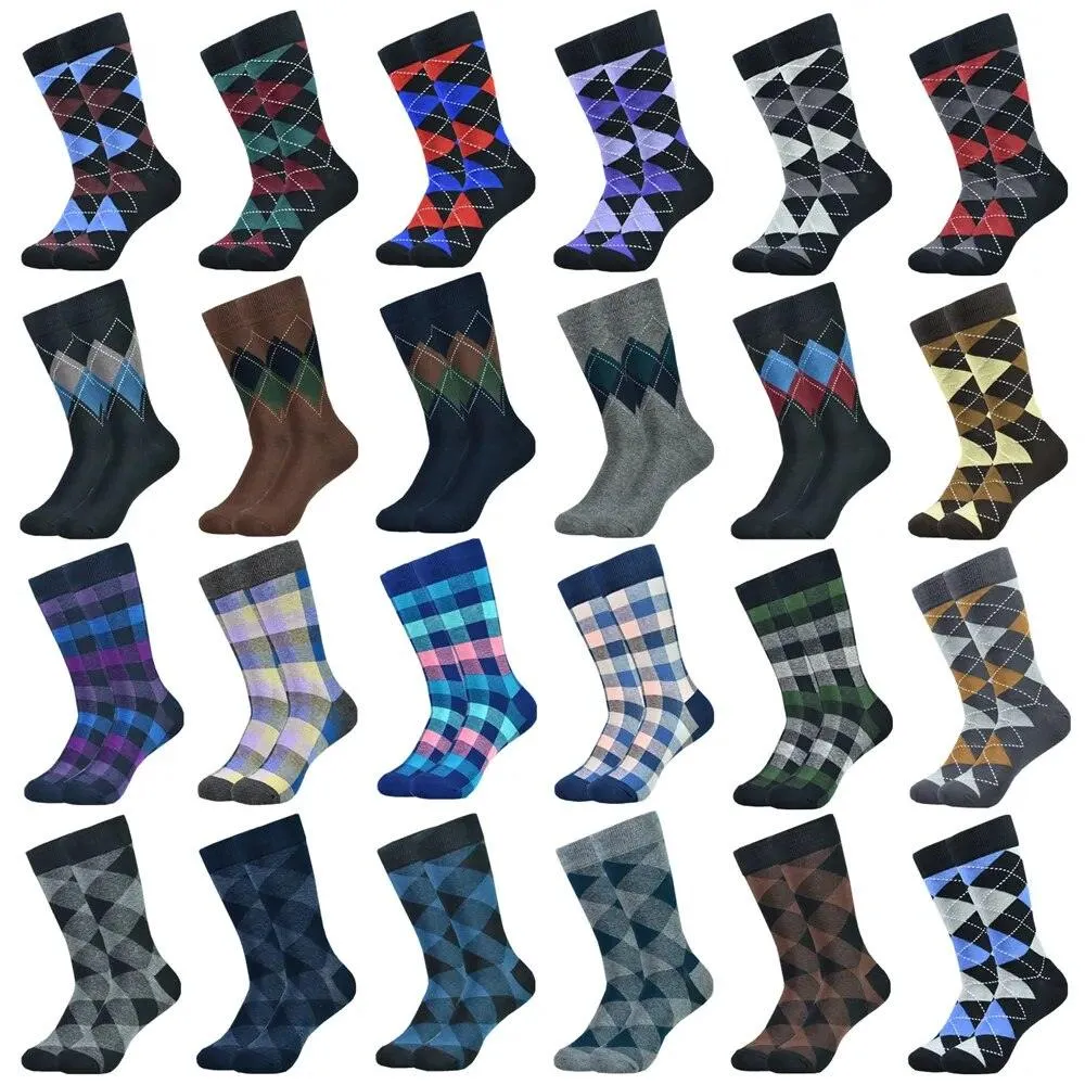Men's Cotton Argyle Pattern Crew Socks 5 Pack