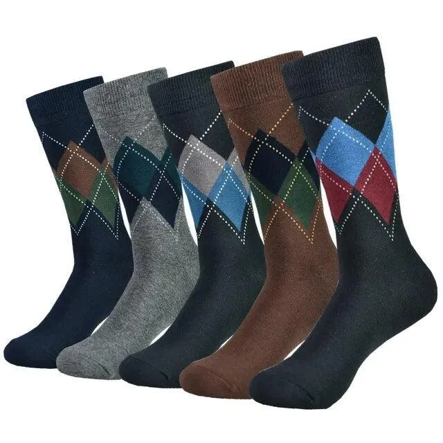 Men's Cotton Argyle Pattern Crew Socks 5 Pack