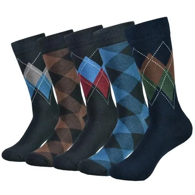 Men's Cotton Argyle Pattern Crew Socks 5 Pack