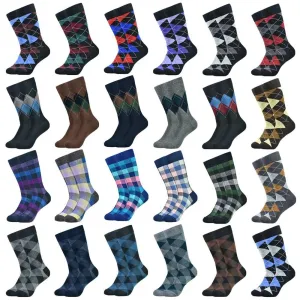 Men's Cotton Argyle Pattern Crew Socks 5 Pack