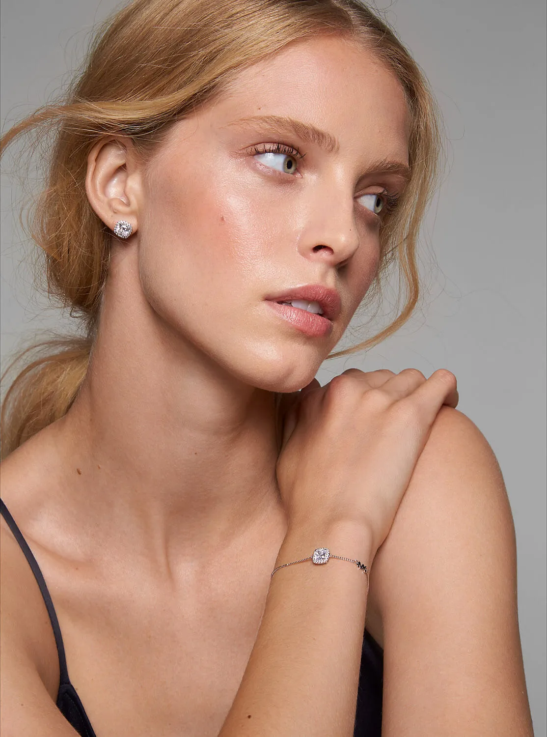 Michael Kors Precious Metal-Plated Sterling Silver Pavé Stud Earrings, silver