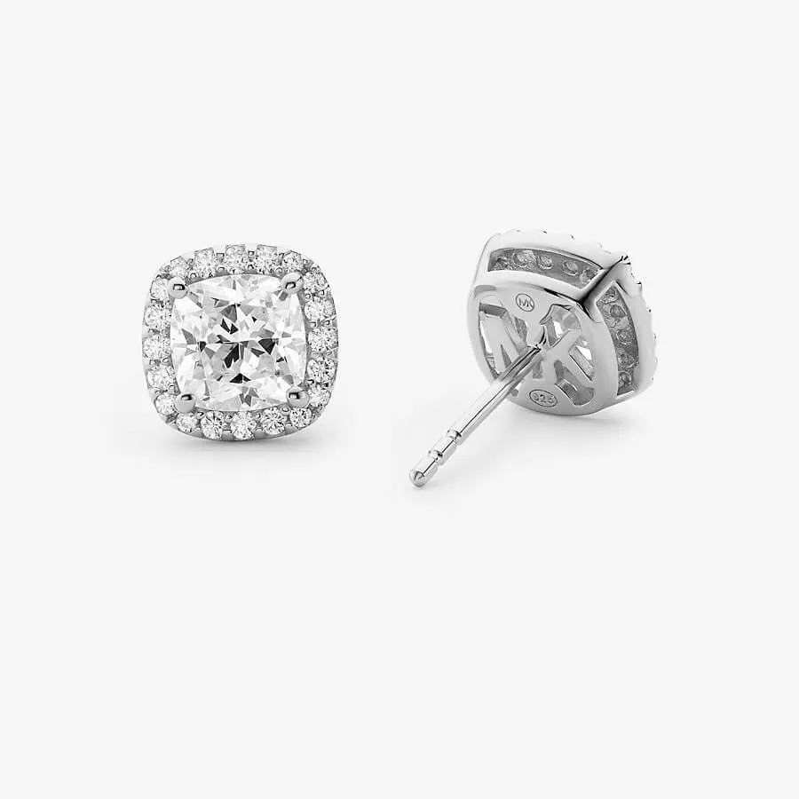 Michael Kors Precious Metal-Plated Sterling Silver Pavé Stud Earrings, silver