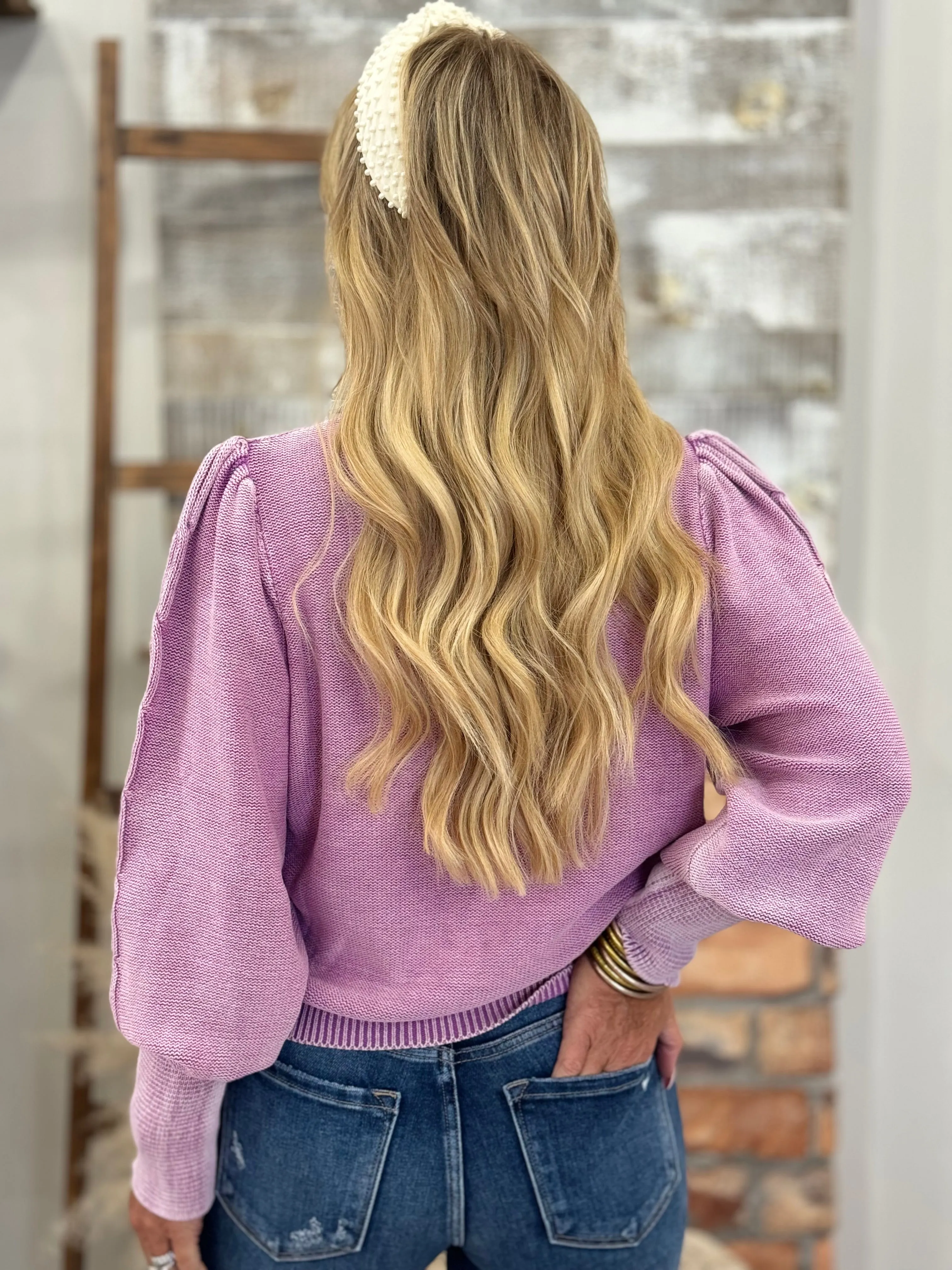Mineral Washed Knit Sweater in Lilac