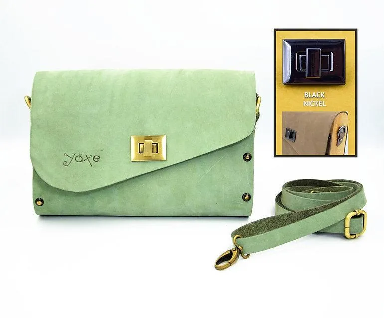 Mint leather wood women bag