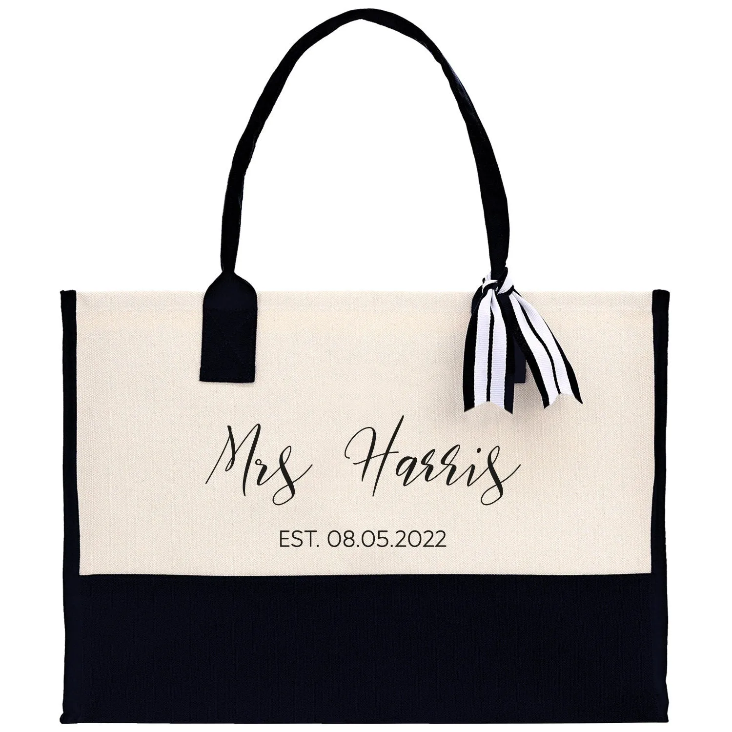 Mrs. Last Name Est Year Tote Bag Personalized Date Wedding Tote Bridal Shower Gift Honeymoon Gift Customized Wedding Gift Bridesmaid Gift