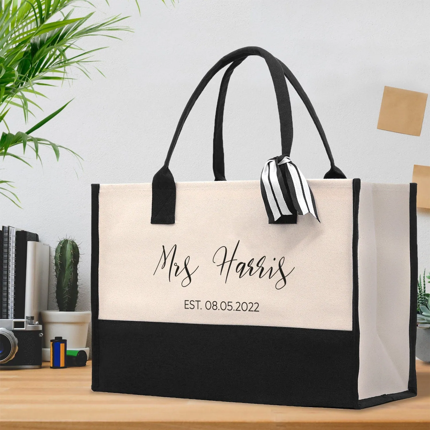 Mrs. Last Name Est Year Tote Bag Personalized Date Wedding Tote Bridal Shower Gift Honeymoon Gift Customized Wedding Gift Bridesmaid Gift