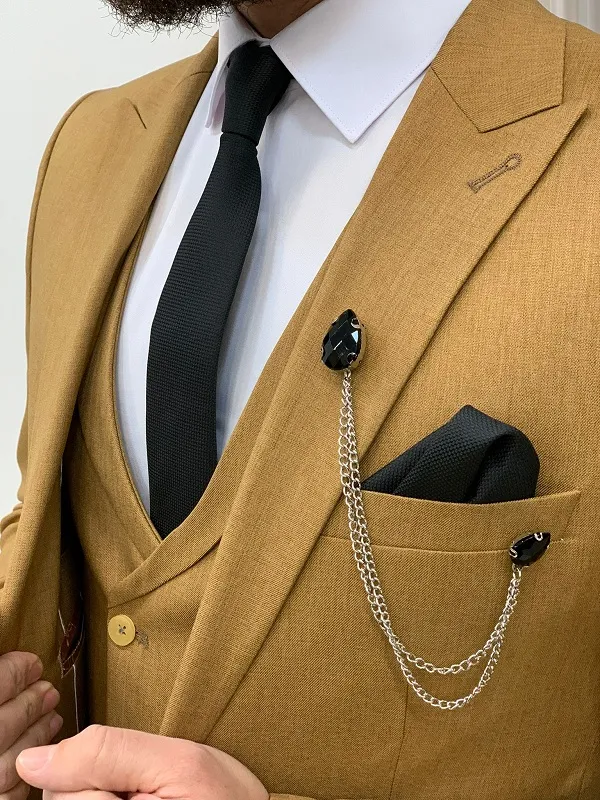 Mustard Slim Fit Peak Lapel Suit for Men by GentWith.com