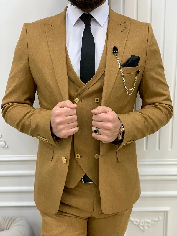Mustard Slim Fit Peak Lapel Suit for Men by GentWith.com
