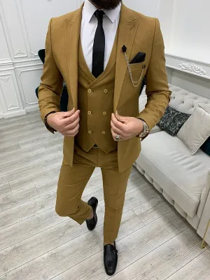 Mustard Slim Fit Peak Lapel Suit for Men by GentWith.com