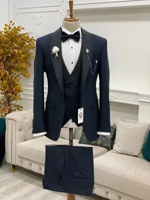 Navy Blue Slim Fit Groom Tuxedo for Men by GentWith.com