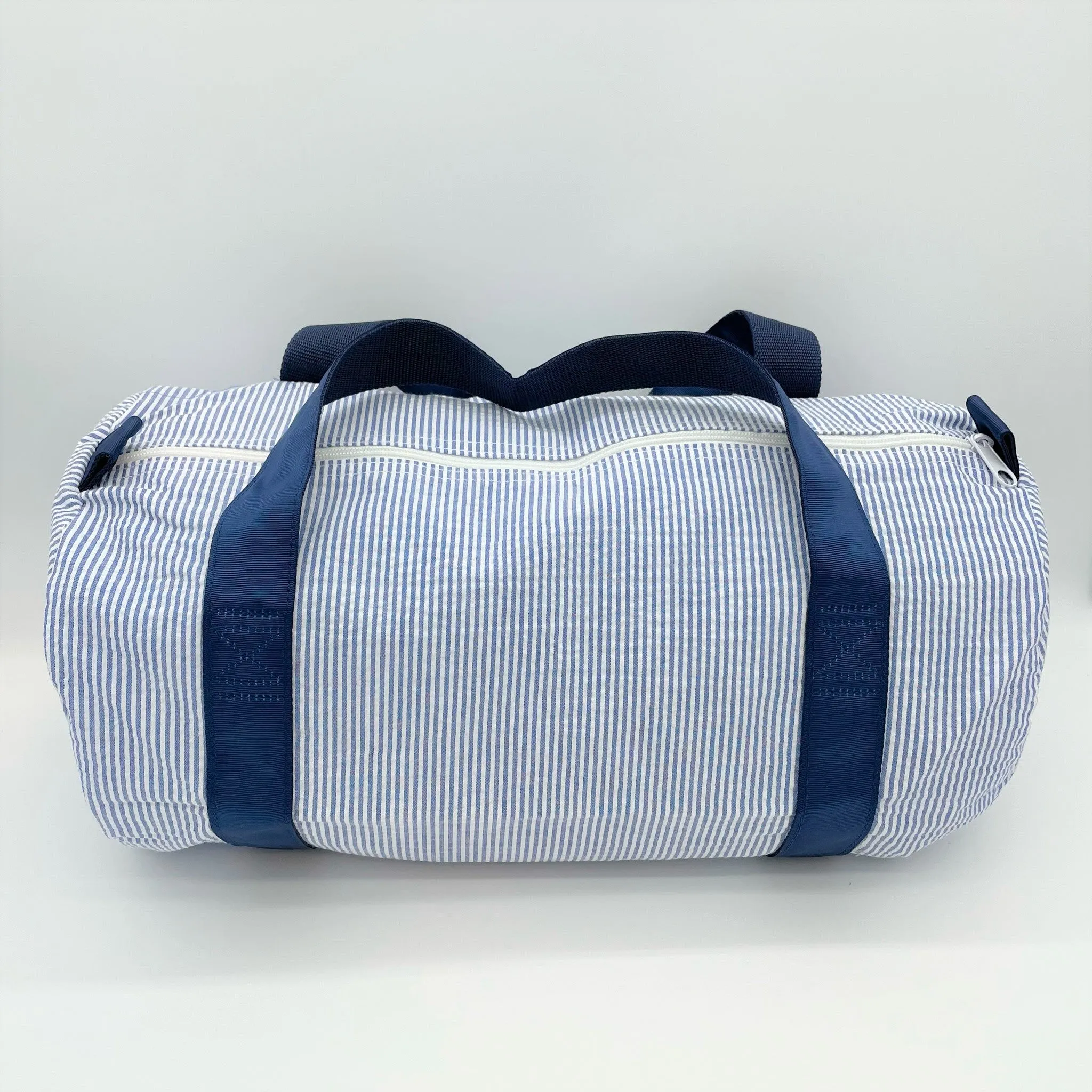 Navy Seersucker Medium Duffel Bag