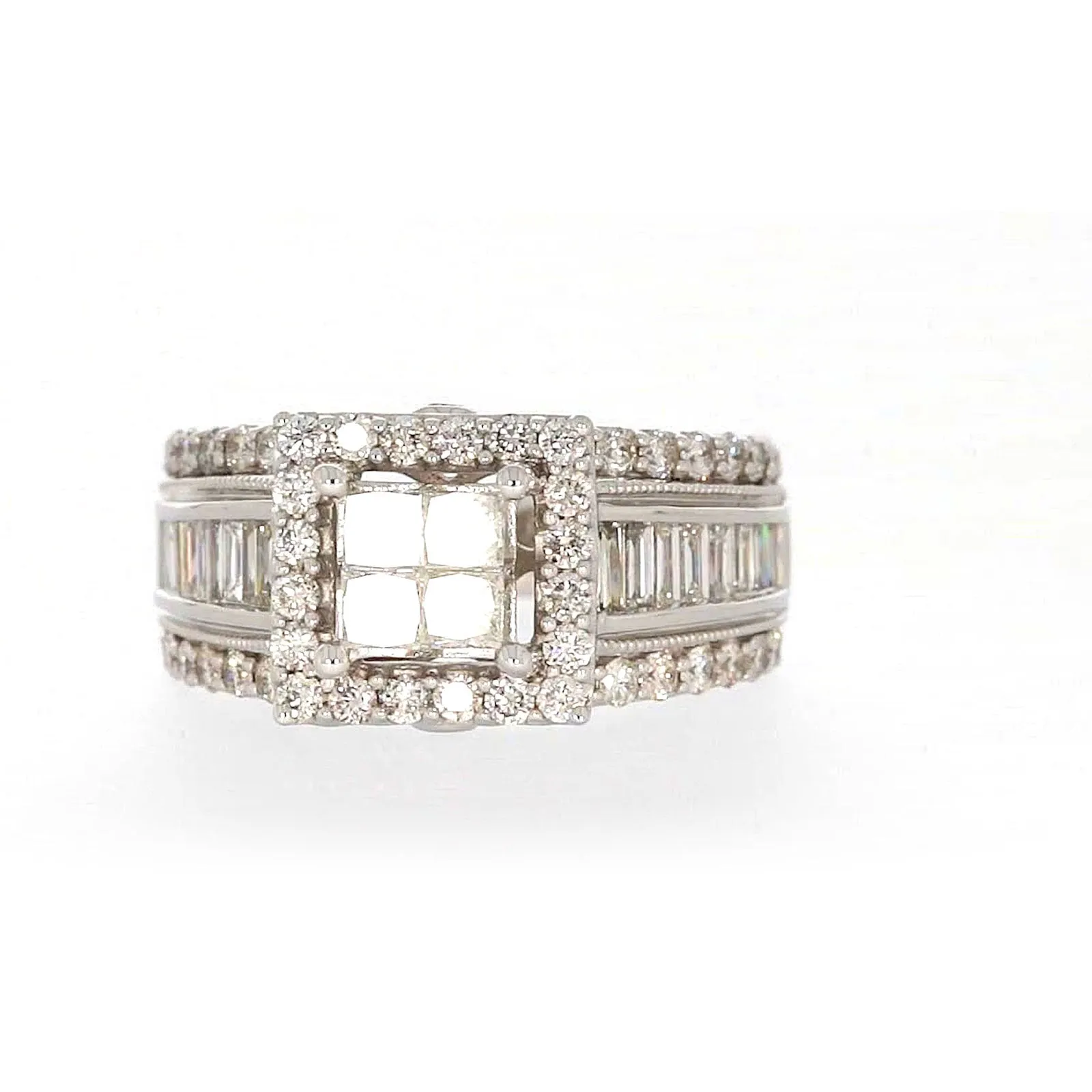 New York 14ct White Gold Princess & Baguette & Round Brilliant Cut 2 CARAT tw of Diamonds Ring