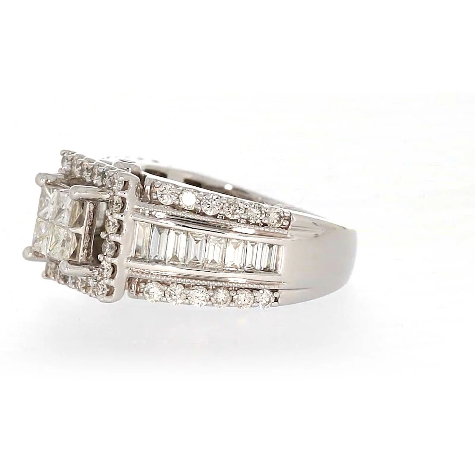 New York 14ct White Gold Princess & Baguette & Round Brilliant Cut 2 CARAT tw of Diamonds Ring