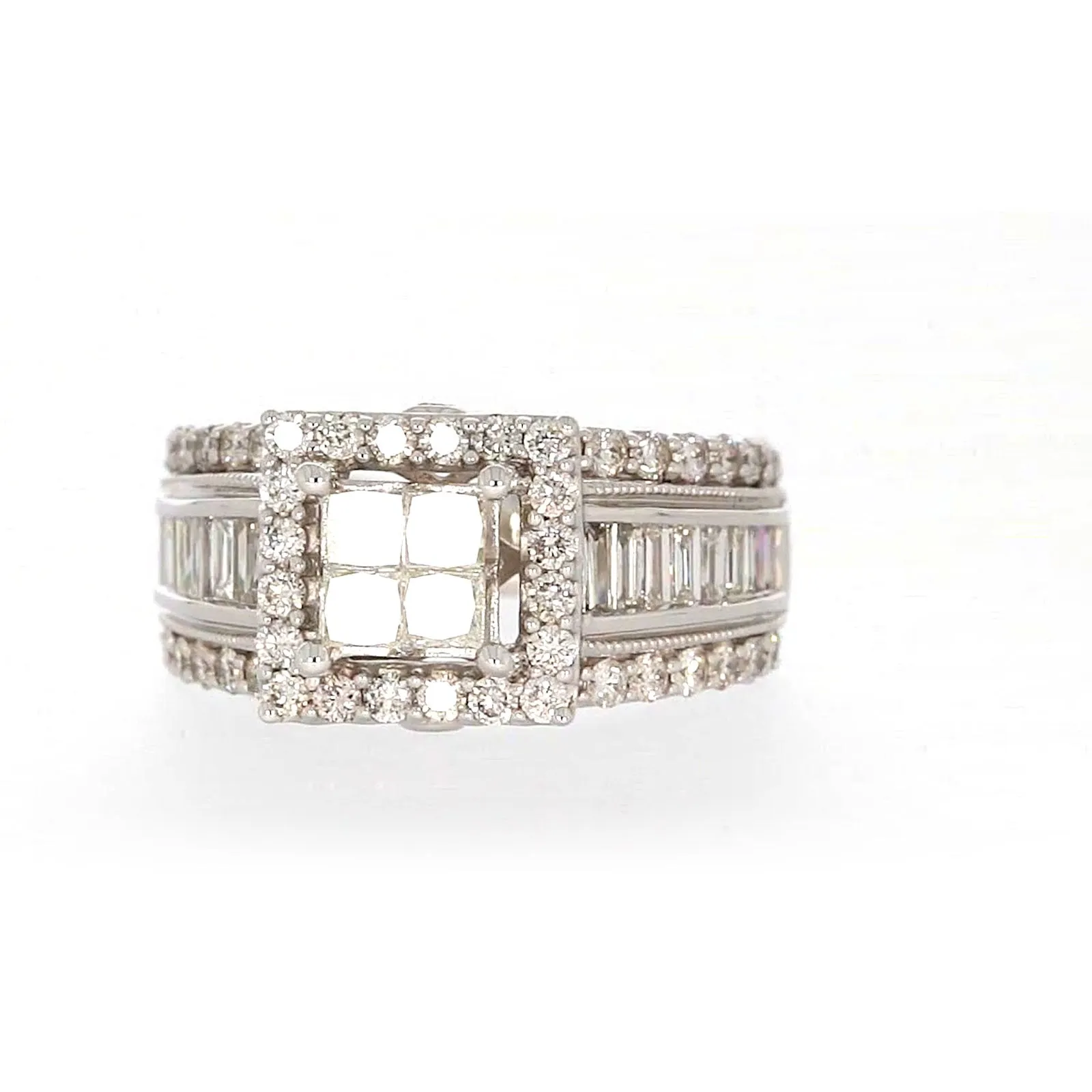 New York 14ct White Gold Princess & Baguette & Round Brilliant Cut 2 CARAT tw of Diamonds Ring