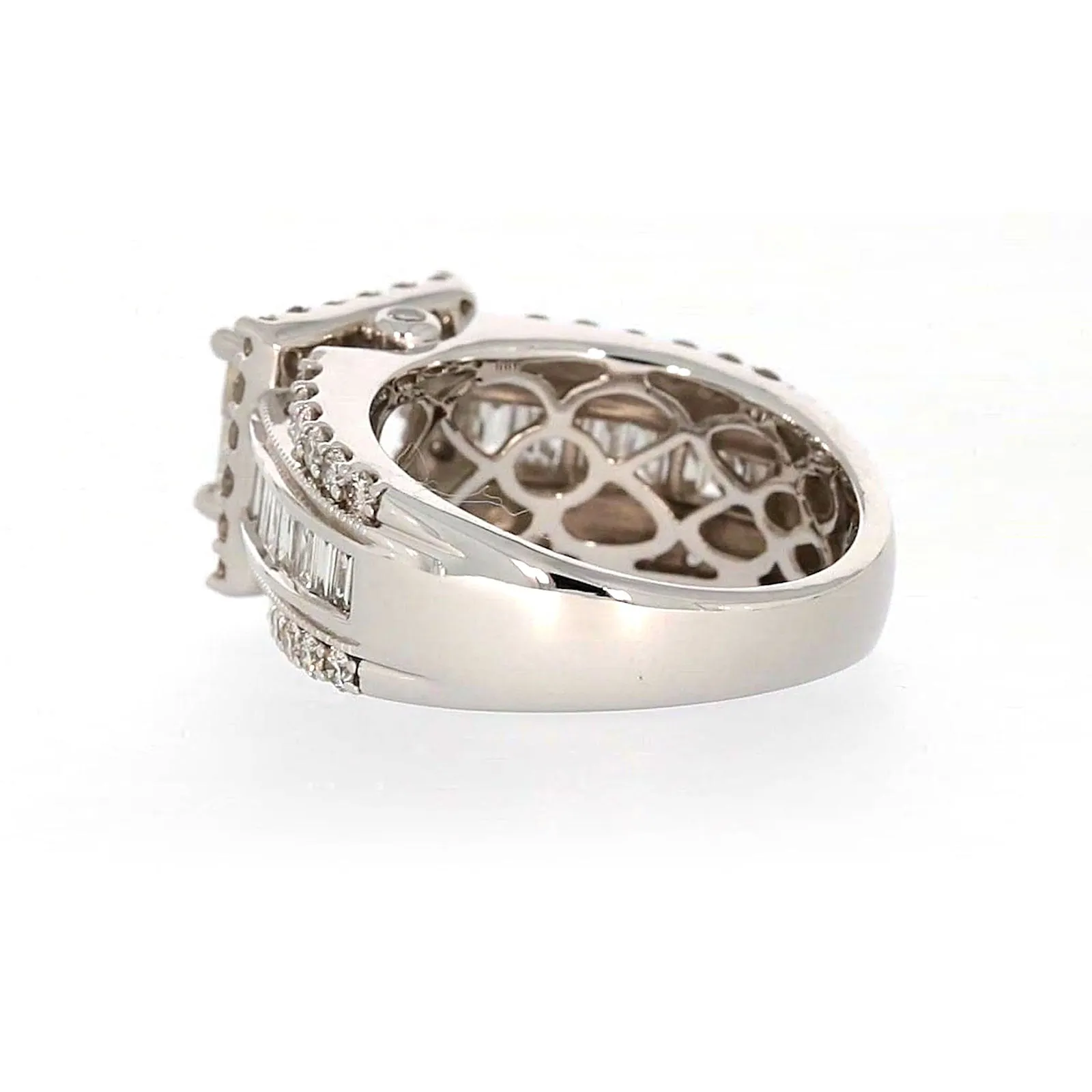 New York 14ct White Gold Princess & Baguette & Round Brilliant Cut 2 CARAT tw of Diamonds Ring