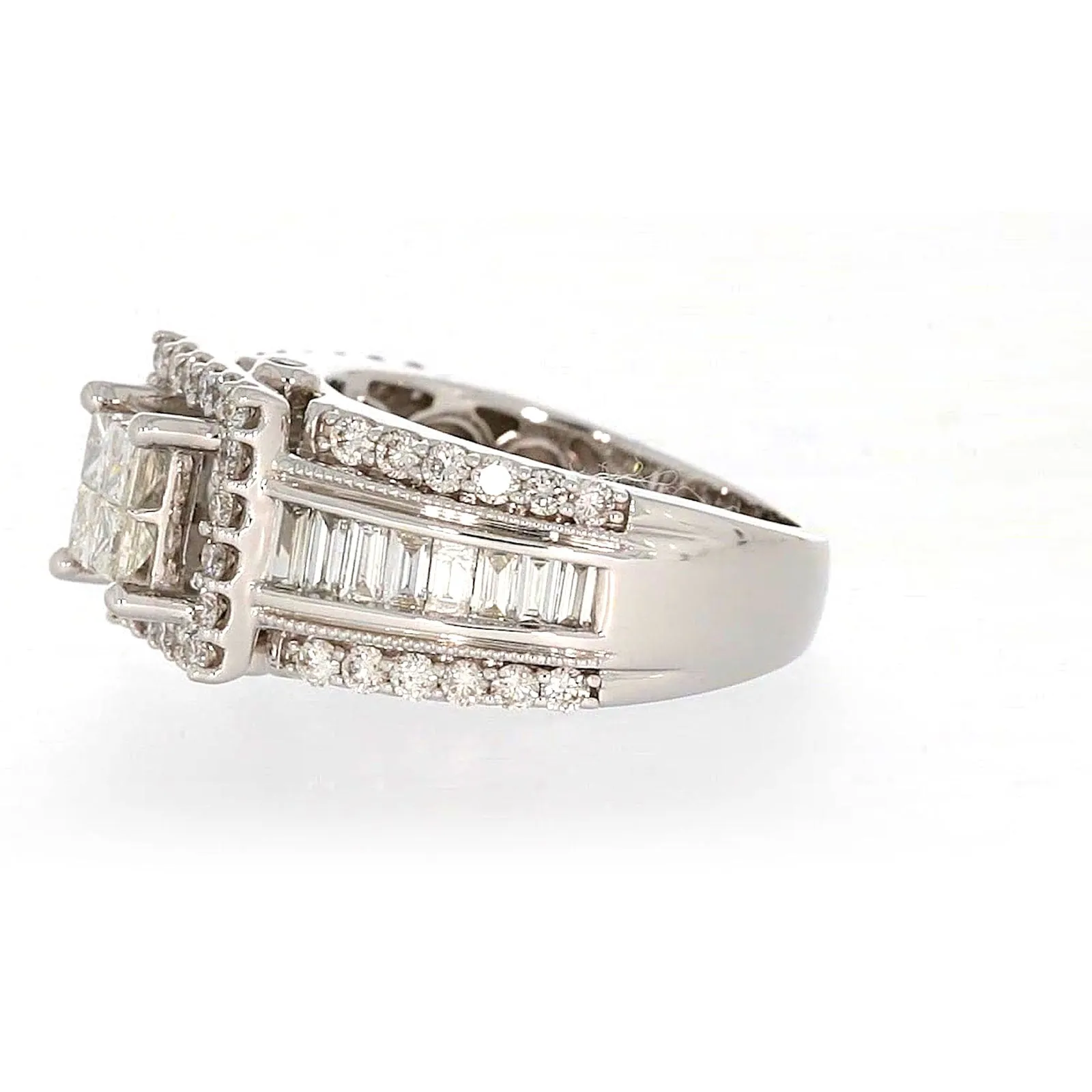 New York 14ct White Gold Princess & Baguette & Round Brilliant Cut 2 CARAT tw of Diamonds Ring