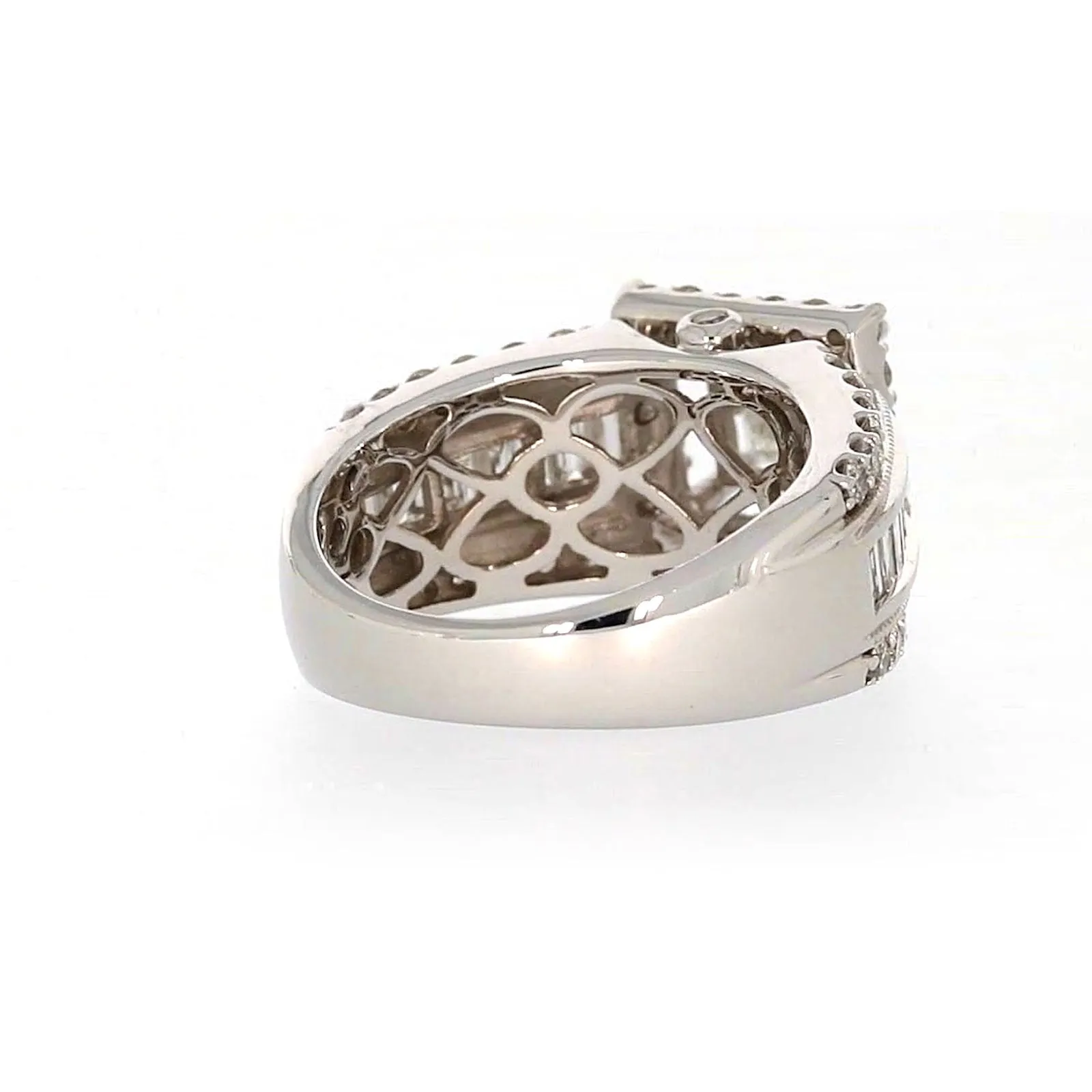 New York 14ct White Gold Princess & Baguette & Round Brilliant Cut 2 CARAT tw of Diamonds Ring