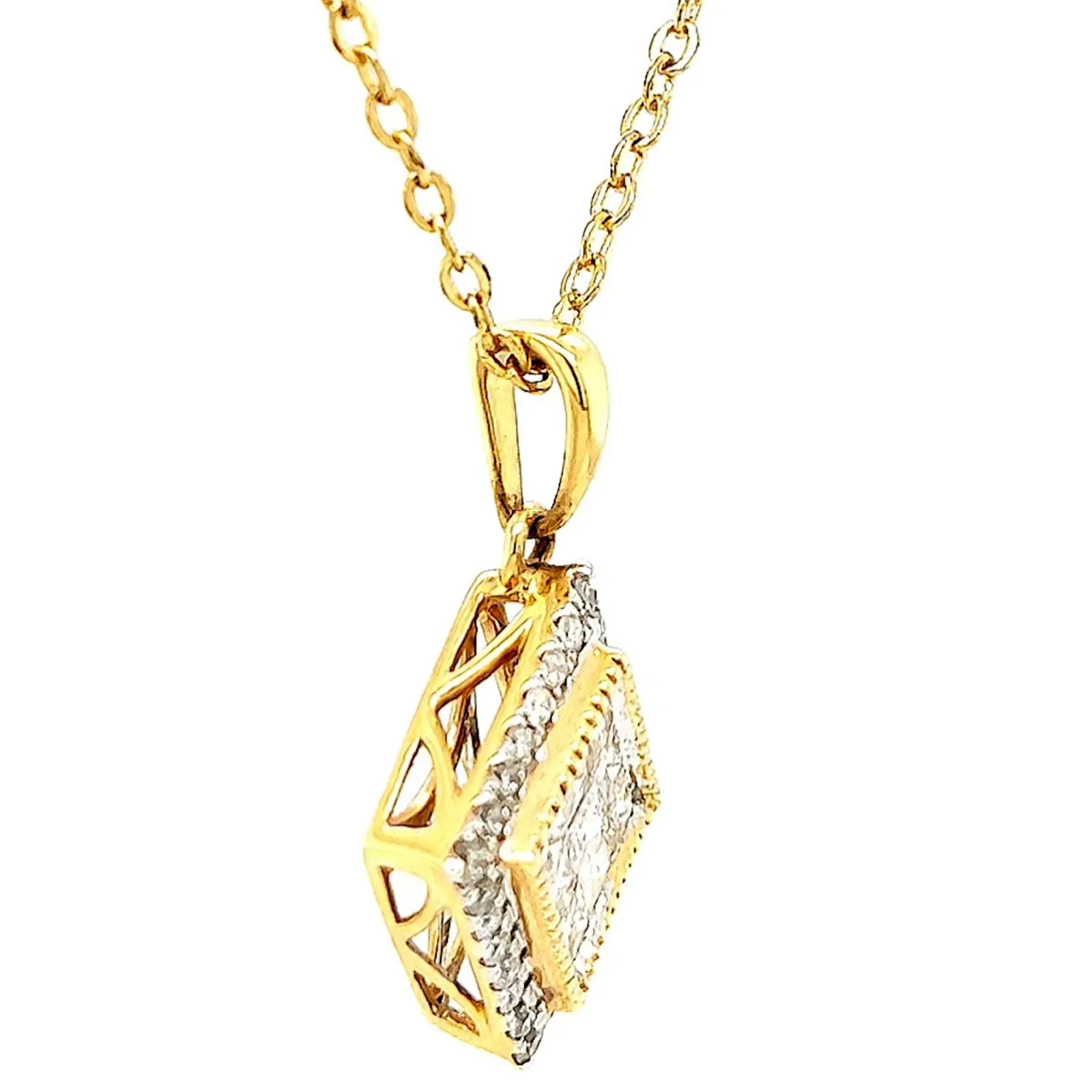 New York 14ct Yellow Gold Princess & Round Brilliant Cut 3/4 CARAT tw of Diamonds Pendant