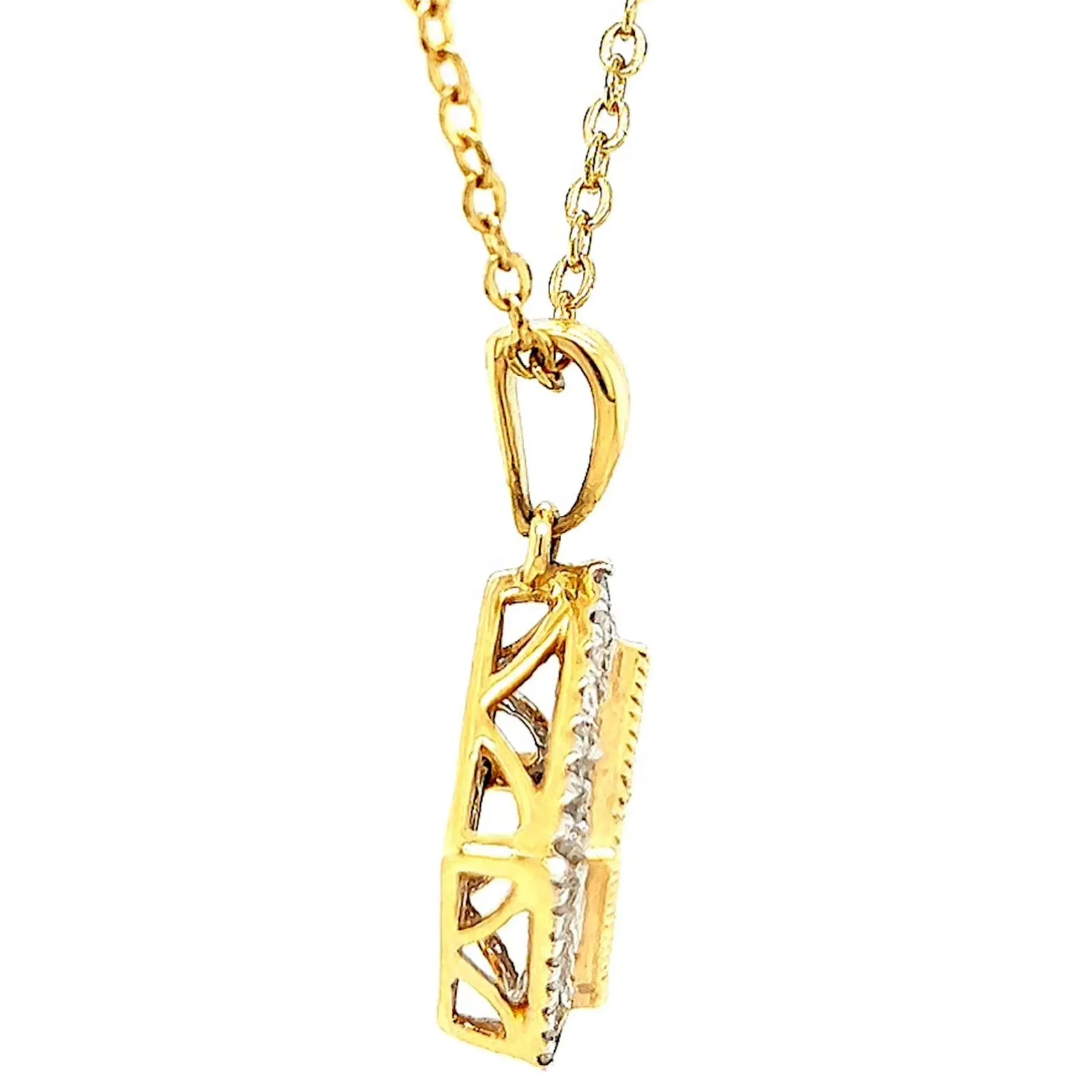 New York 14ct Yellow Gold Princess & Round Brilliant Cut 3/4 CARAT tw of Diamonds Pendant