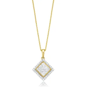 New York 14ct Yellow Gold Princess & Round Brilliant Cut 3/4 CARAT tw of Diamonds Pendant