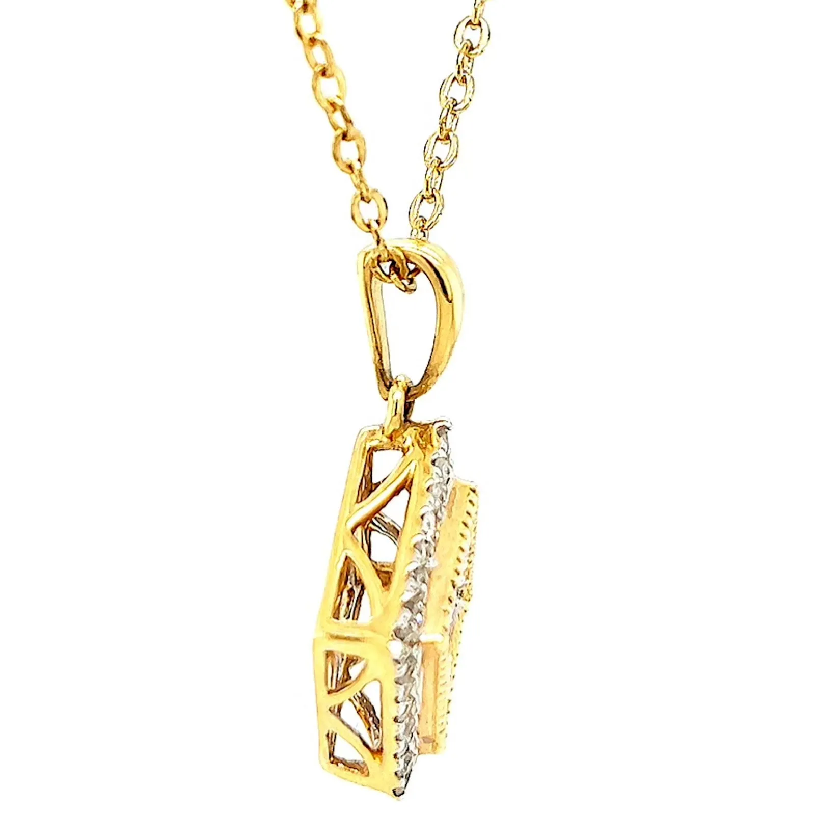 New York 14ct Yellow Gold Princess & Round Brilliant Cut 3/4 CARAT tw of Diamonds Pendant