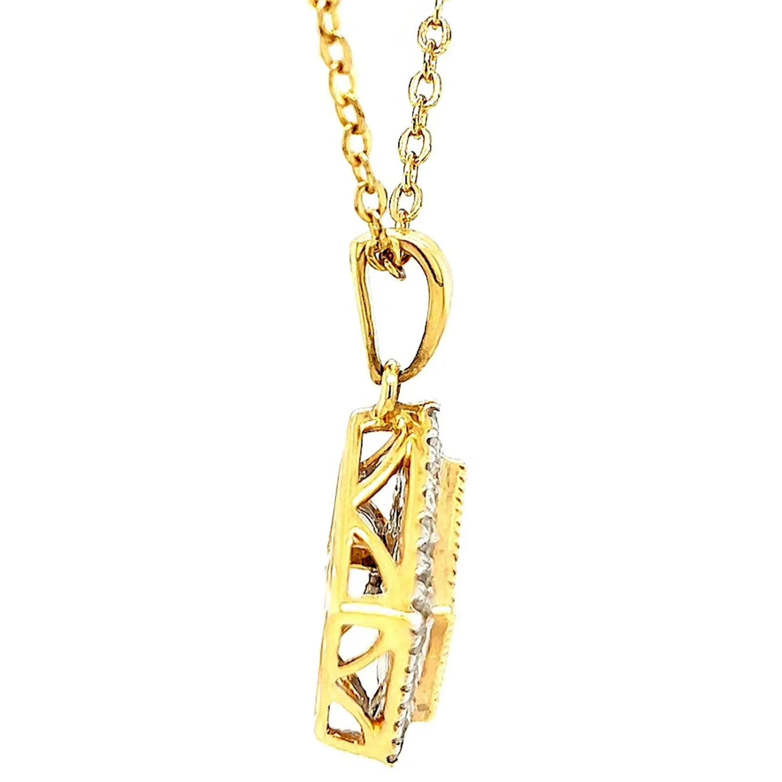 New York 14ct Yellow Gold Princess & Round Brilliant Cut 3/4 CARAT tw of Diamonds Pendant