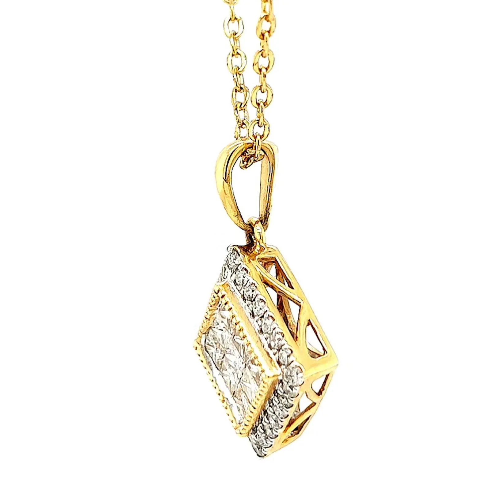New York 14ct Yellow Gold Princess & Round Brilliant Cut 3/4 CARAT tw of Diamonds Pendant