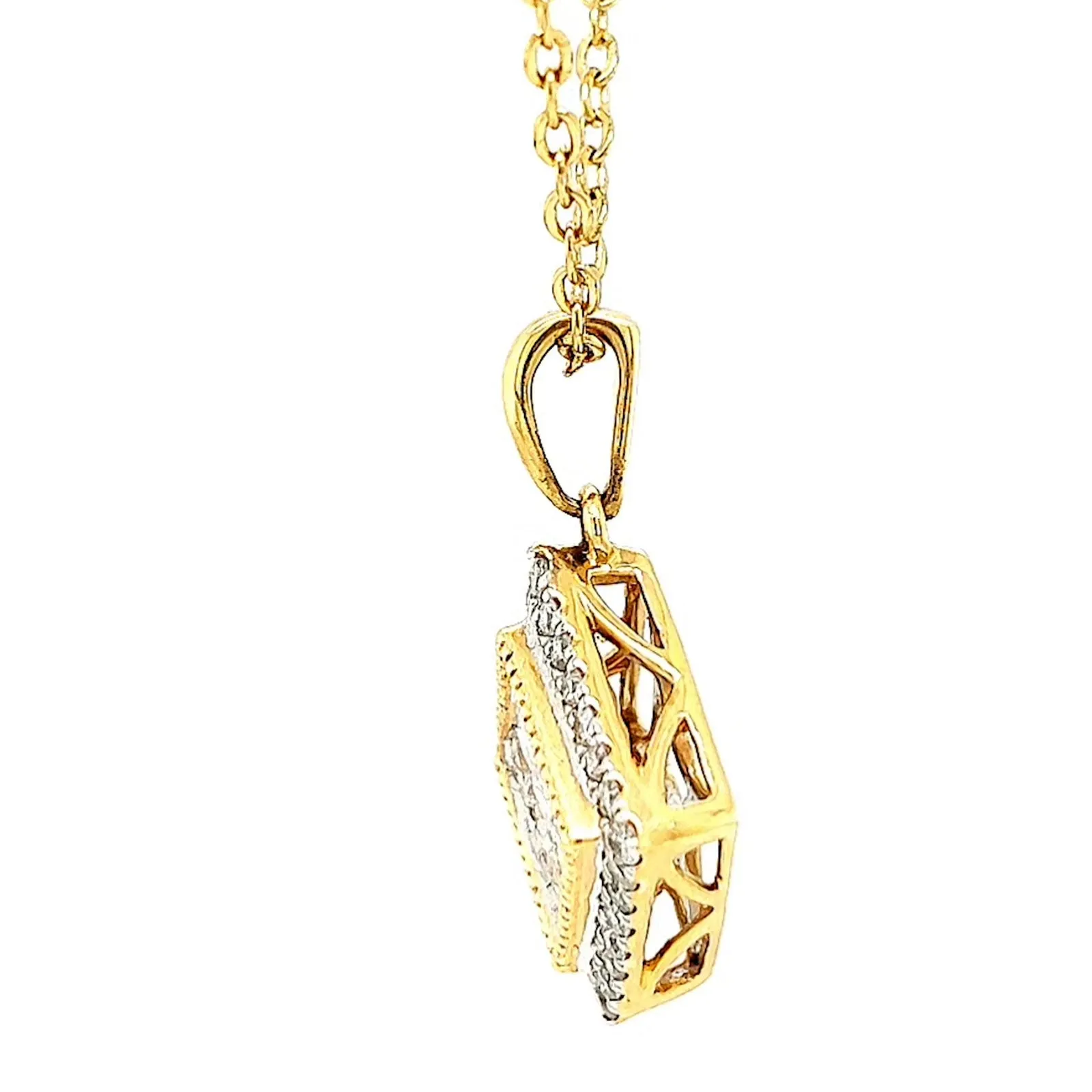 New York 14ct Yellow Gold Princess & Round Brilliant Cut 3/4 CARAT tw of Diamonds Pendant