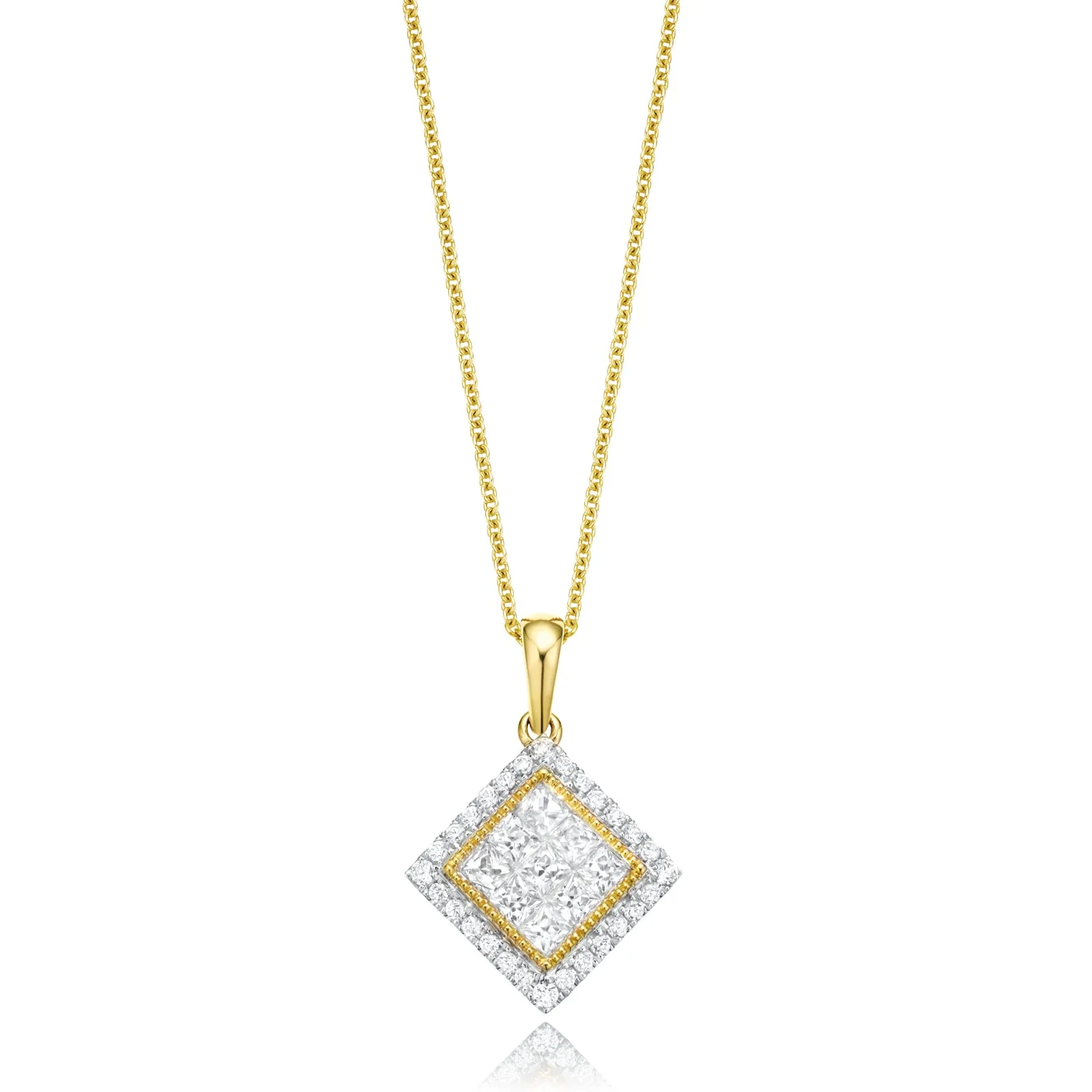 New York 14ct Yellow Gold Princess & Round Brilliant Cut 3/4 CARAT tw of Diamonds Pendant