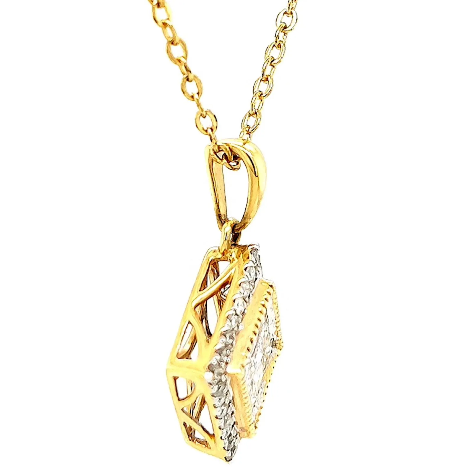 New York 14ct Yellow Gold Princess & Round Brilliant Cut 3/4 CARAT tw of Diamonds Pendant
