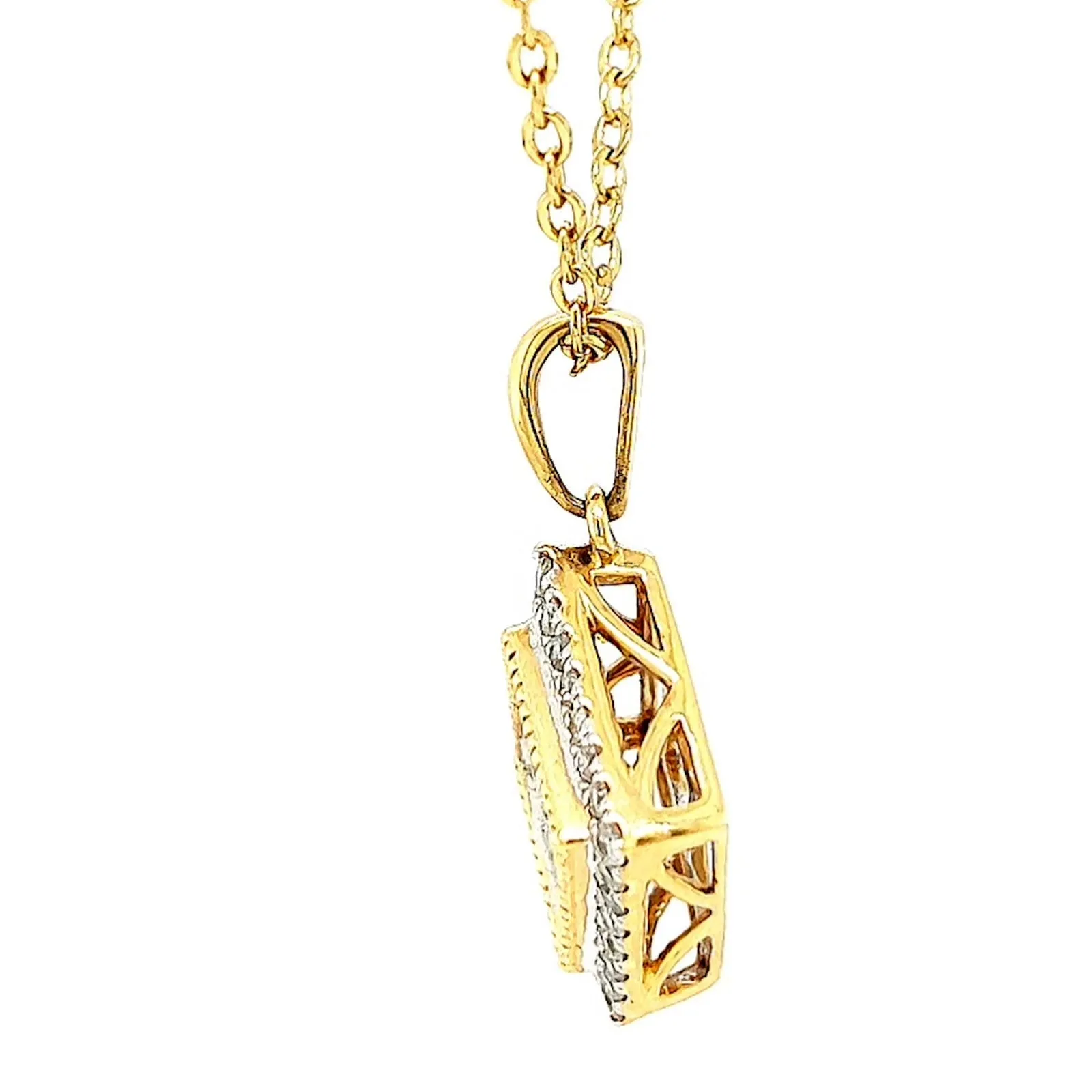 New York 14ct Yellow Gold Princess & Round Brilliant Cut 3/4 CARAT tw of Diamonds Pendant