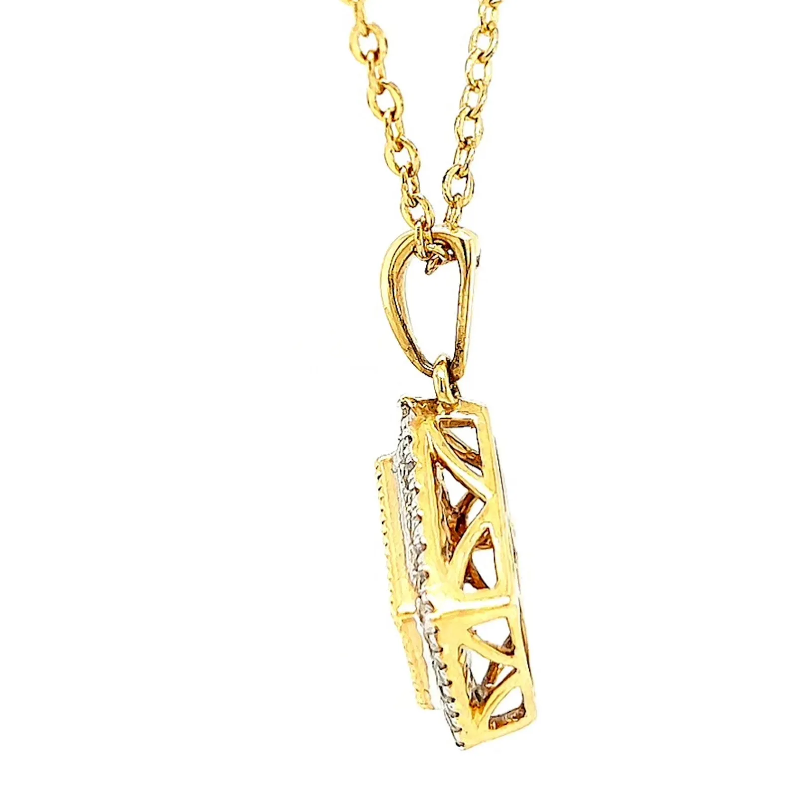 New York 14ct Yellow Gold Princess & Round Brilliant Cut 3/4 CARAT tw of Diamonds Pendant