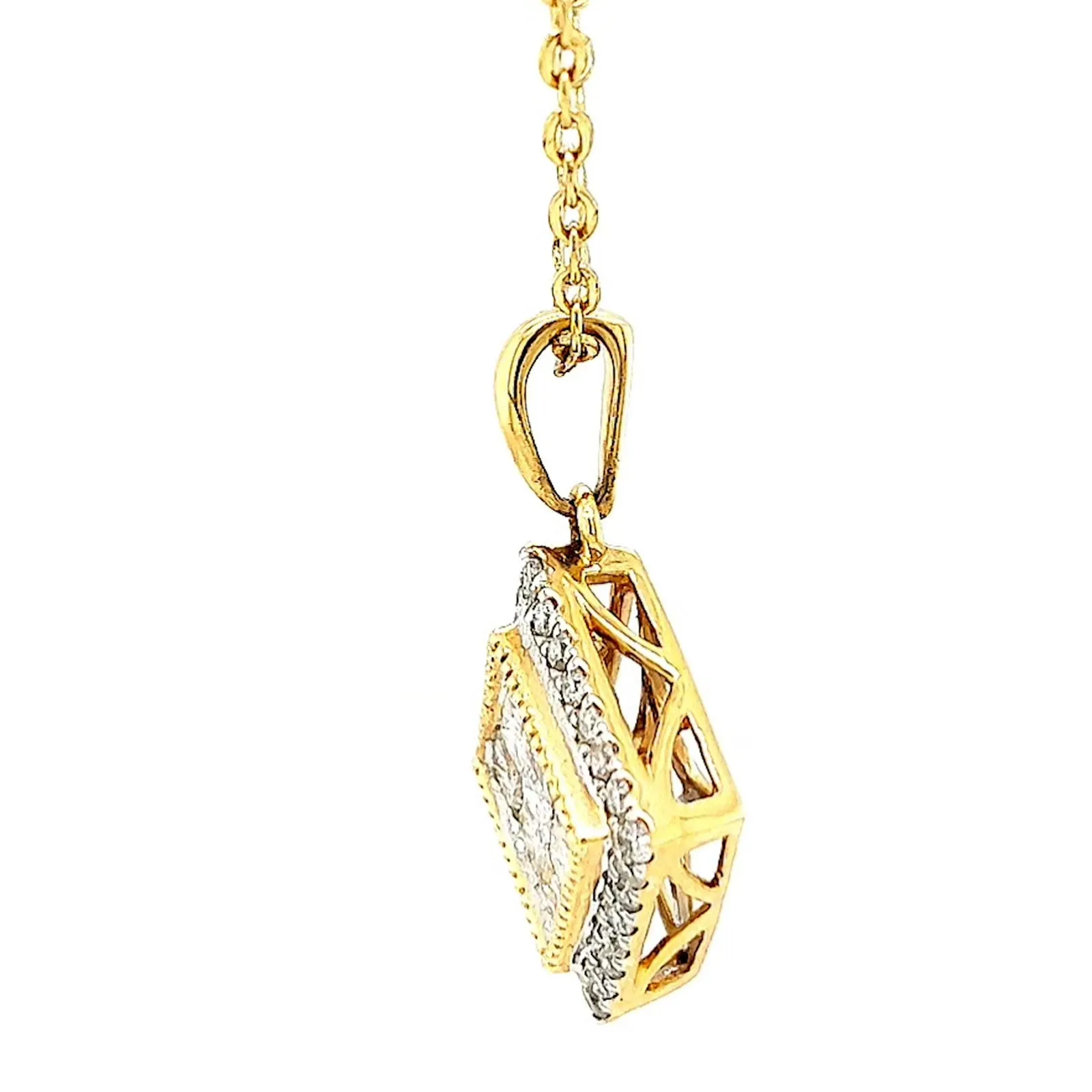New York 14ct Yellow Gold Princess & Round Brilliant Cut 3/4 CARAT tw of Diamonds Pendant