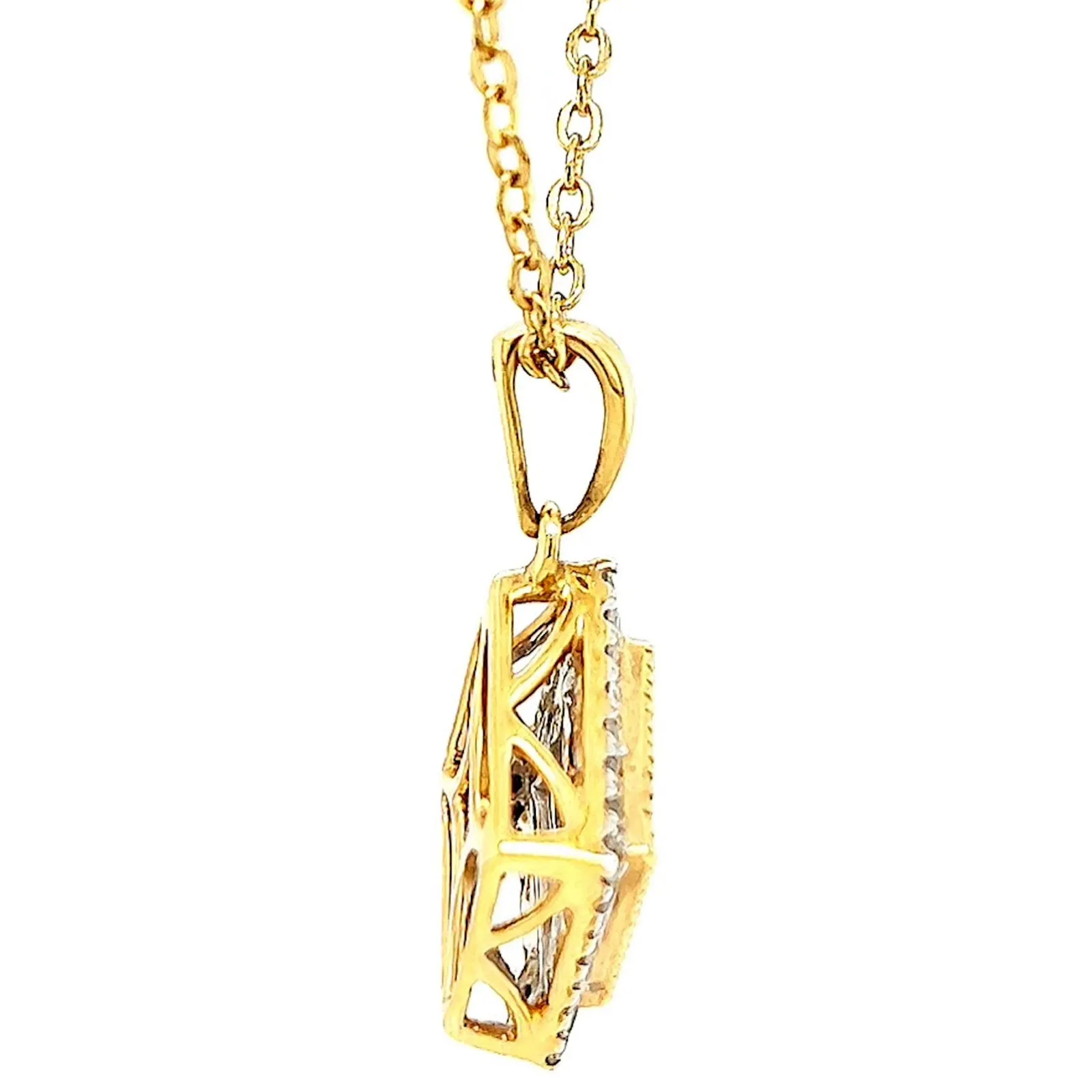New York 14ct Yellow Gold Princess & Round Brilliant Cut 3/4 CARAT tw of Diamonds Pendant
