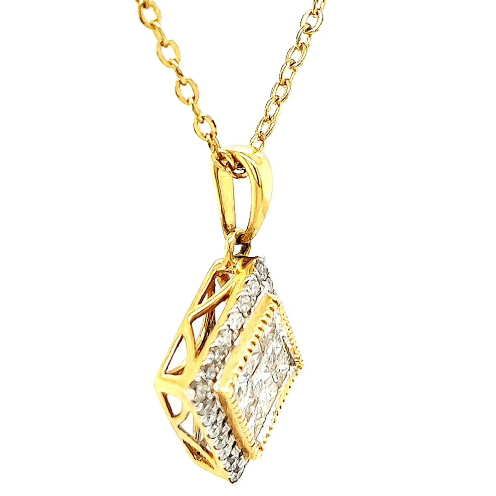 New York 14ct Yellow Gold Princess & Round Brilliant Cut 3/4 CARAT tw of Diamonds Pendant