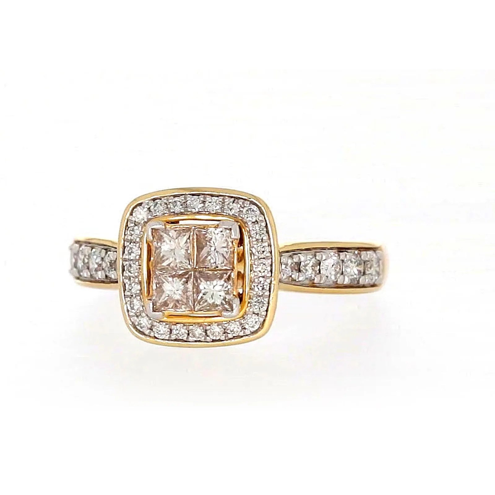 New York 14ct Yellow Gold Round Brilliant & Princess Cut 3/4 Carat tw of Diamonds Ring