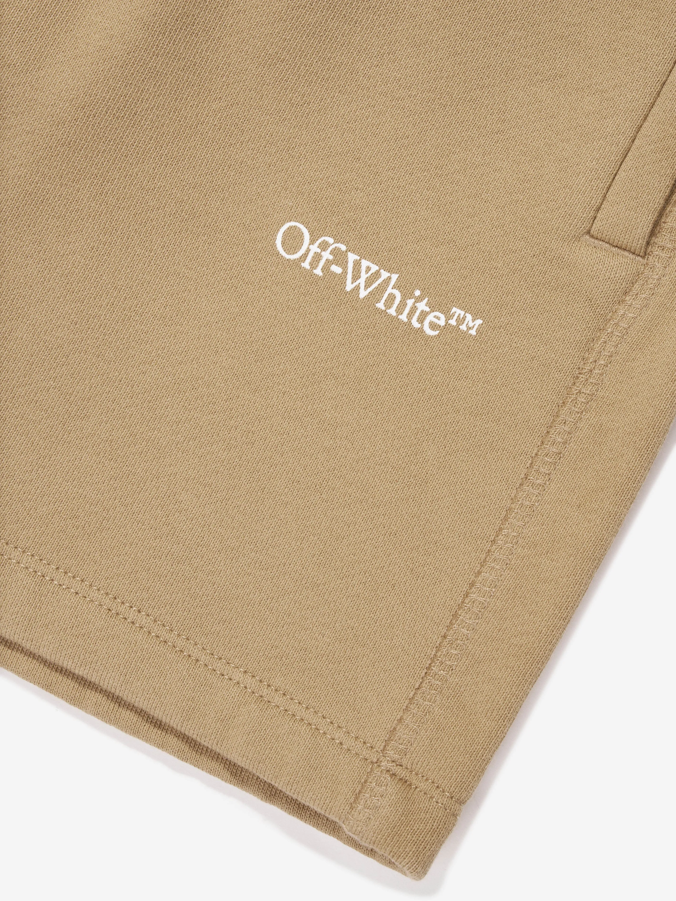 Off-White Boys Industrial Logo Band Sweat Shorts in Beige
