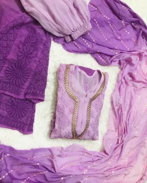 Ombre Purple Georgette Chikankari Suit with Beautiful Handwork Embroidery Latest Online