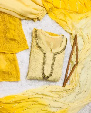 Ombre Yellow Georgette Chikankari Suit with Beautiful Handwork Embroidery Latest Online